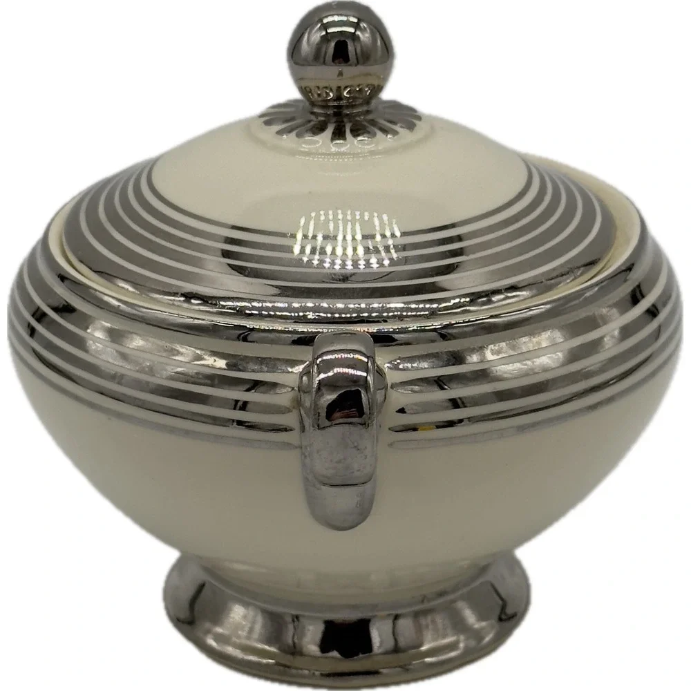 Vtg 1936‎ Taylor Smith Sugar Bowl USA 601 Ivory Silver Platinum Rings Lidded MCM